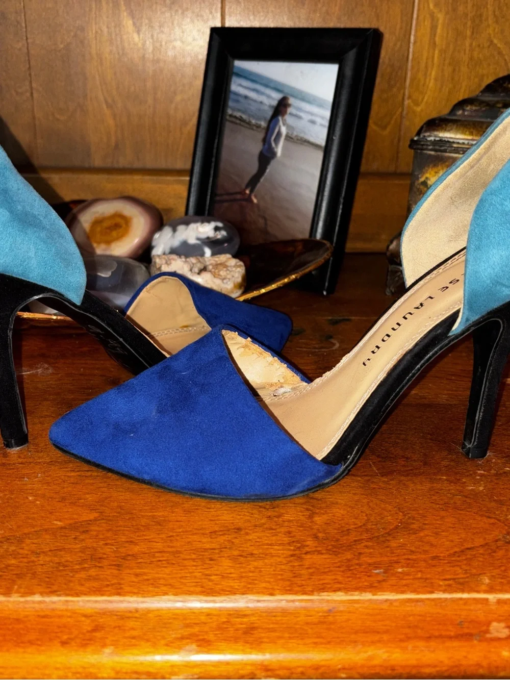 Chinese Laundry Blue Suede D'Orsay Pointed-Toe Heels